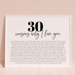Affiche Raisons pour lesquelles je vous aime Moderne 30e a<br><div class="desc">Raisons pour lesquelles je t'aime Moderne 30e Anniversaire Poster cadeau</div>