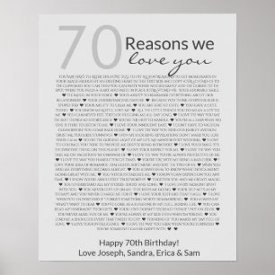 Affiche Raisons que nous aimons à votre sujet 70, 60, 50,