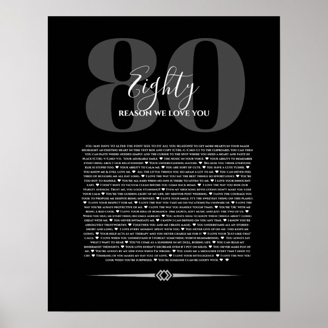Affiche Raisons que nous aimons à votre sujet 90,80 70, 60 (Devant)
