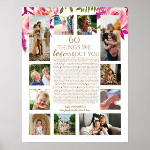 Affiche raisons roses pourquoi nous vous aimons 60 choses 