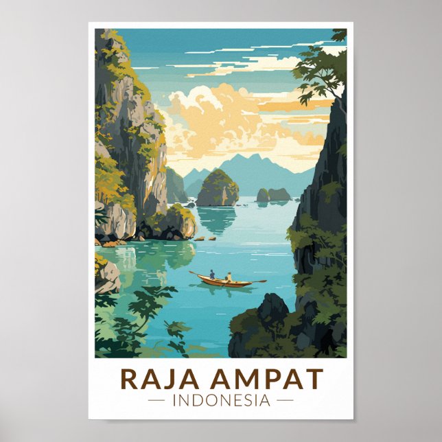 Affiche Raja Ampat Indonésie bateaux voyage Art Vintage (Devant)