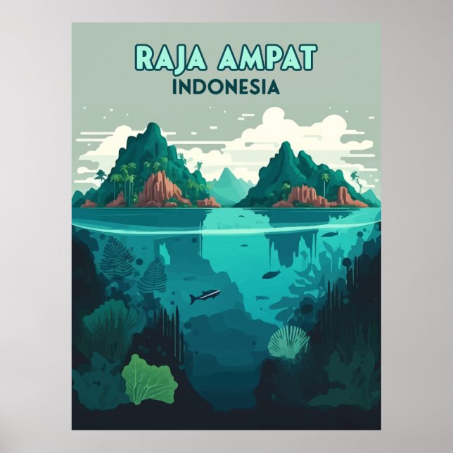 Affiche Raja Ampat Indonésie Sous-marin Scuba Retro (Devant)