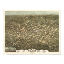 Raleigh N. Carolina 1872 Carte panoramique antique
