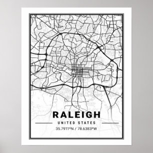 Affiche Raleigh North Carolina USA Travel City Map