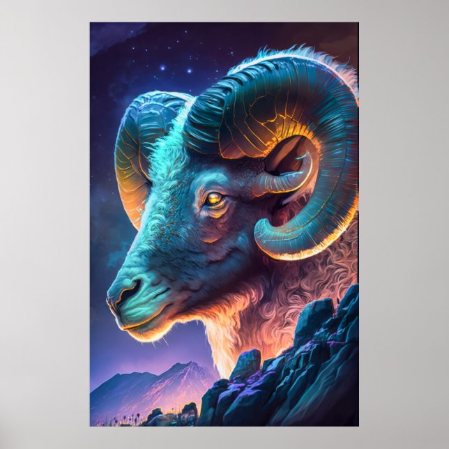 Affiche Ram Animal Portrait Peinture Faune Extérieur Art (Devant)