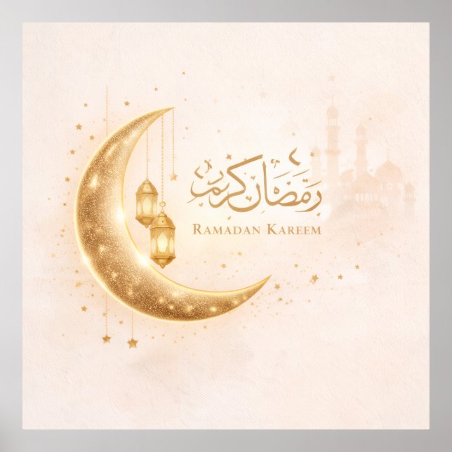 Affiche Ramadan Kareem élégant Croissant de lune et lanter (Devant)