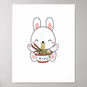 Affiche Ramen Bunny Bowl pour Kawaii Ramen Noodle Soup Lov