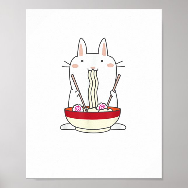 Affiche Ramen Bunny nouilles japonaises Kawaii Rabbit Tee  (Devant)