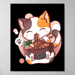 Affiche Ramen Cat Anime Bowl Kawaii Neko Japonais