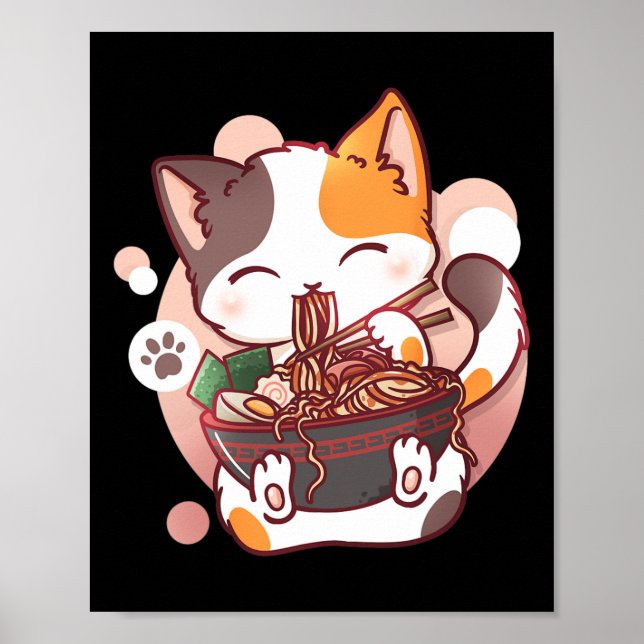 Affiche Ramen Cat Anime Bowl Kawaii Neko Japonais (Devant)