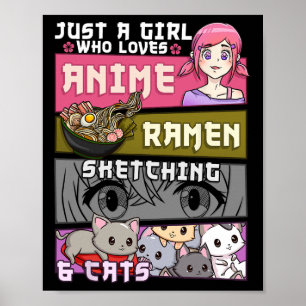 Affiche Ramen Cat Anime Sketching Just A Girl Qui Aime