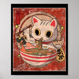 Affiche Ramen Cat Kawaii Anime Japonais Alimentation Gift