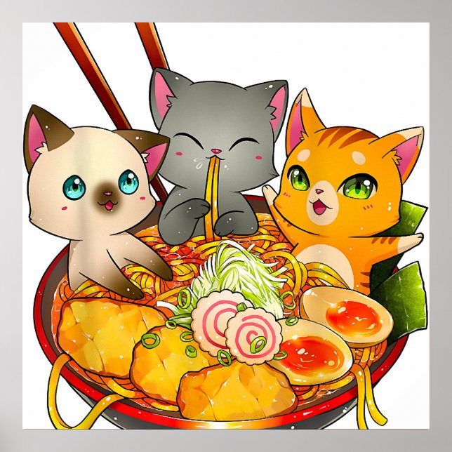 Affiche Ramen Cat Kawaii Neko Anime Otaku Cats Japanese (Devant)