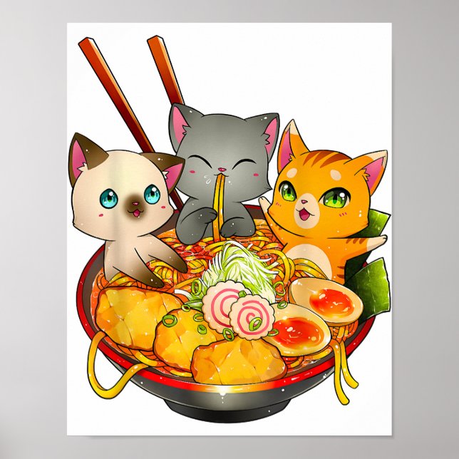 Affiche Ramen Cat Kawaii Neko Anime Otaku Cats Japonais (Devant)
