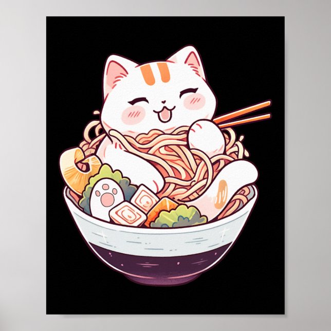Affiche Ramen Cat Kawaii Neko Mignonne Chemise Anime Pour  (Devant)