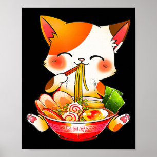 Affiche Ramen Cat Neko Anime Kawaii Japonais Cadeau alimen