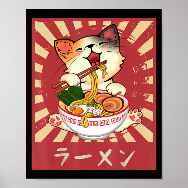 Affiche Ramen Cat Neko Anime Kawaii Jeu de merles japonais (Devant)
