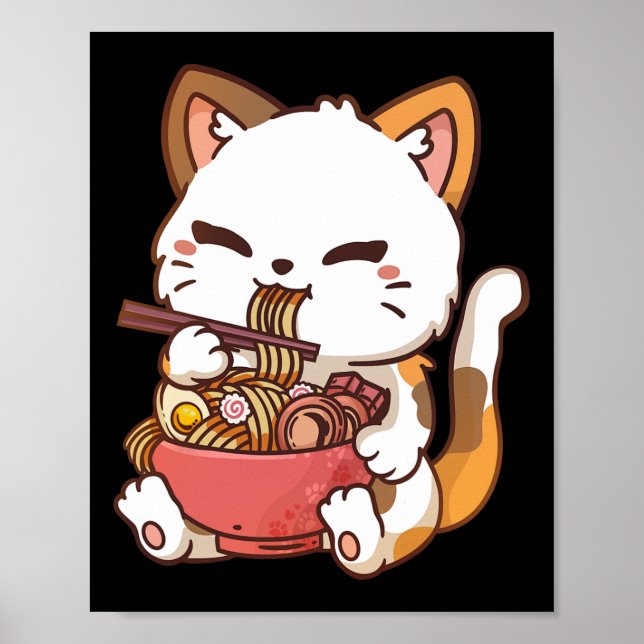 Affiche Ramen Chat Anime Kawaii Chat Manger Ramen (Devant)