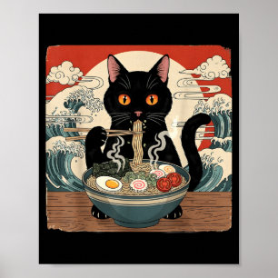 Affiche Ramen Chat Kawaii Anime Nourriture Japonaise Vague