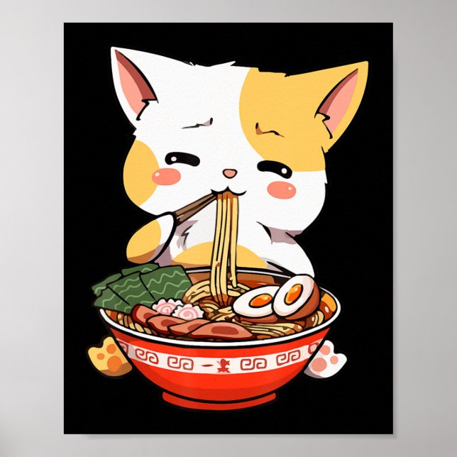 Affiche Ramen Chat Manger des nouilles Kawaii Anime Merch  (Devant)