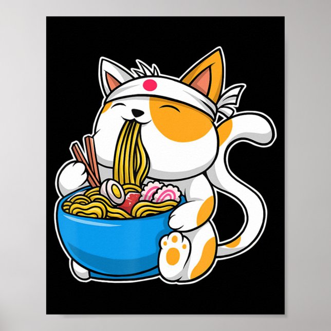 Affiche Ramen Cute Chat Kawaii Anime Nourriture Japonaise  (Devant)