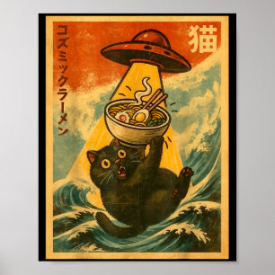 Affiche Ramen de chat drôle anime japonais Ufo hommes femm
