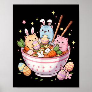 Affiche Ramen de Pâques Chats mignonette Anime Joyeux jour