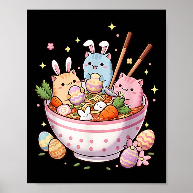 Affiche Ramen de Pâques Chats mignonette Anime Joyeux jour (Devant)
