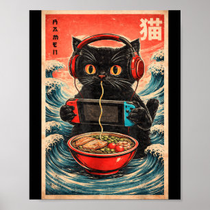 Affiche Ramen Japonais de Chat Graphique Drôle Kawaii Chat