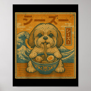 Affiche Ramen Japonais Drôle Kawaii Nouilles Shih Tzu Mang