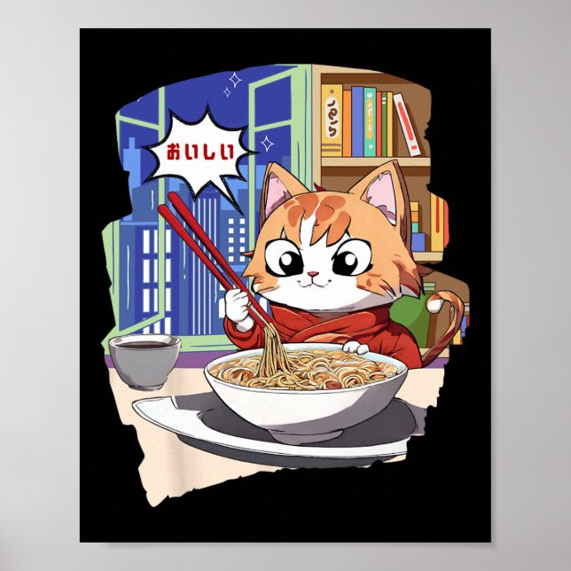 Affiche Ramen Kawaii Cat Anime (Devant)