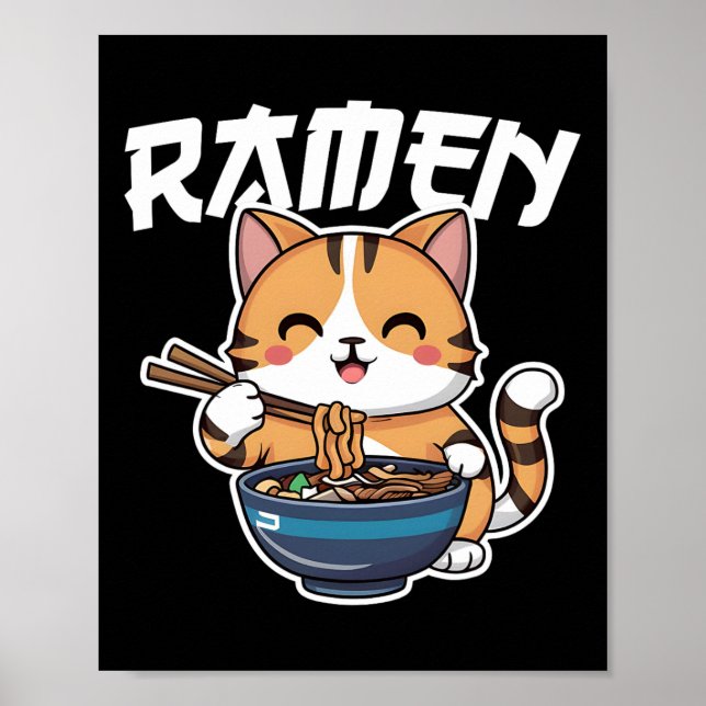 Affiche Ramen Noodle Neko Chat Japonais Kawaii Manga Anime (Devant)