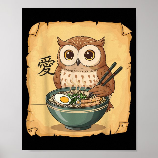 Affiche Ramen Owl Noodle Kawaii Lover Japanese Funny Graph (Devant)