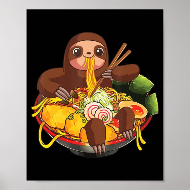 Affiche Ramen Sloth Kawaii Anime Japonais Cadeaux alimenta (Devant)