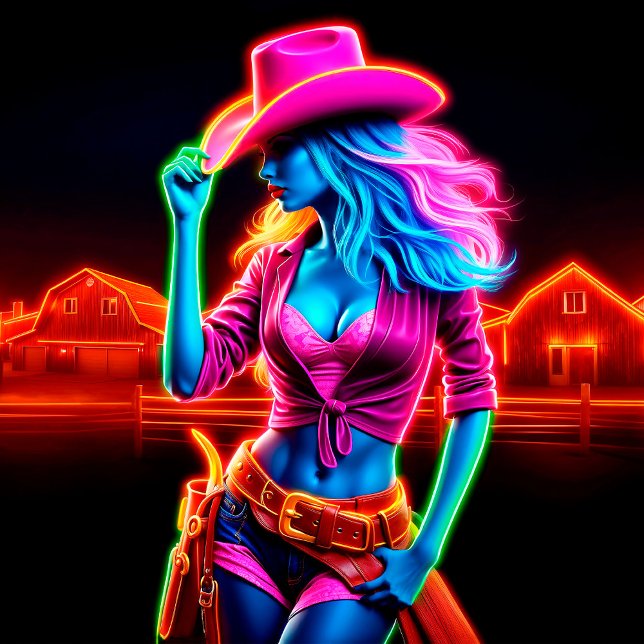 Affiche Ranch femme neon ferme cowgirl mignonne rustique (Créateur téléchargé)