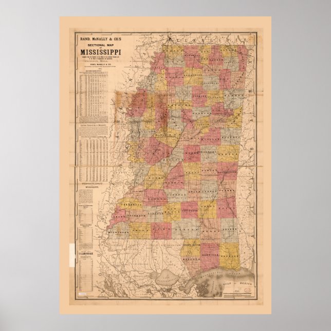 Affiche Rand, McNally section map of Mississippi (1892) (Devant)