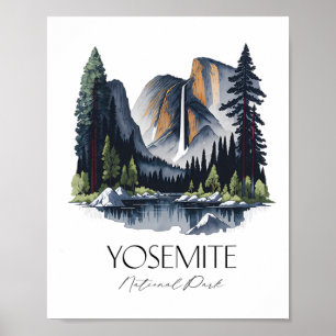 Affiche Randonnée au parc national de Yosemite aquarelle G