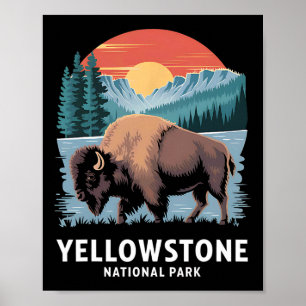 Affiche Randonnée Camping Faune Parc national de Yellowsto