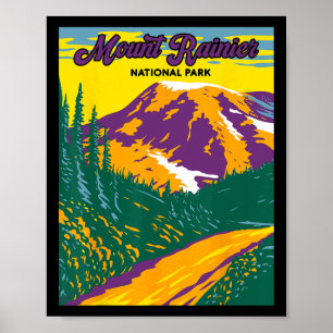 Affiche Randonnée Camping Parc national du mont Rainier Ré
