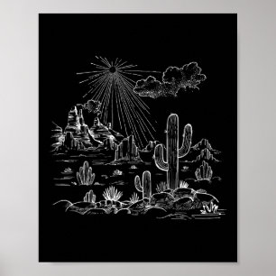 Affiche Randonnée dans le désert de cactus occidental pour