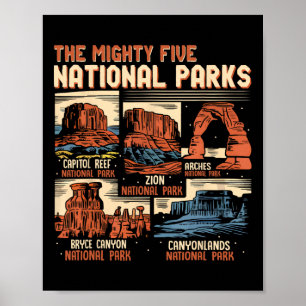 Affiche Randonnée dans les 5 parcs nationaux Vintage Utah