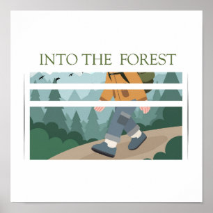 Affiche Randonnée en forêt - Conception d'explorateur de l