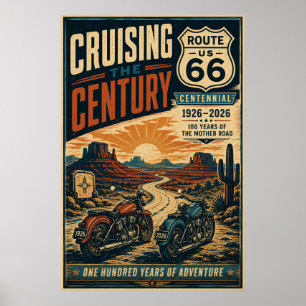 Affiche Randonnée en moto vintage dans le désert pour le c