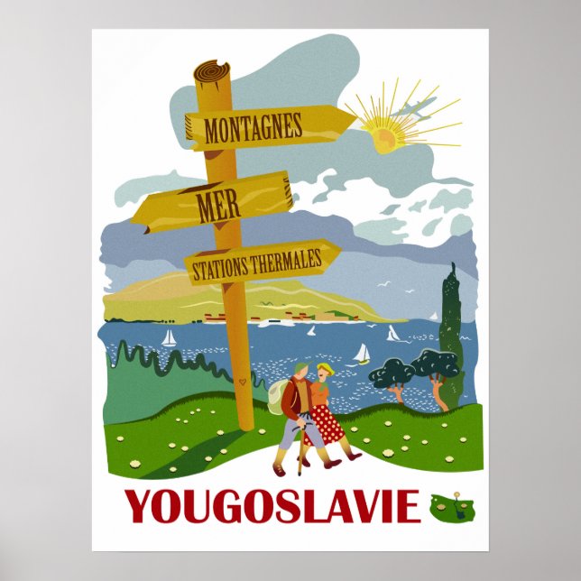 Affiche Randonnée en Yougoslavie, voyage vintage (Devant)