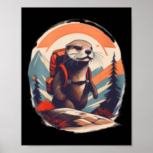 Affiche Randonneur Loutre de rivière Amateur de randonnée 