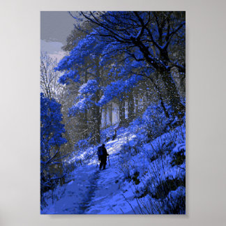 Affiche Randonneur Pixel Art Rétro sur une Montagne enneig