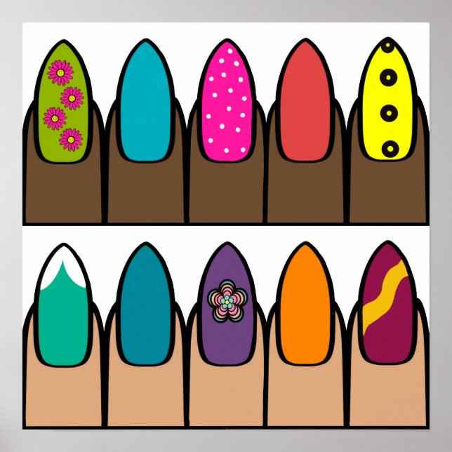 Affiche Rangs lumineux d'ongles peints (Devant)