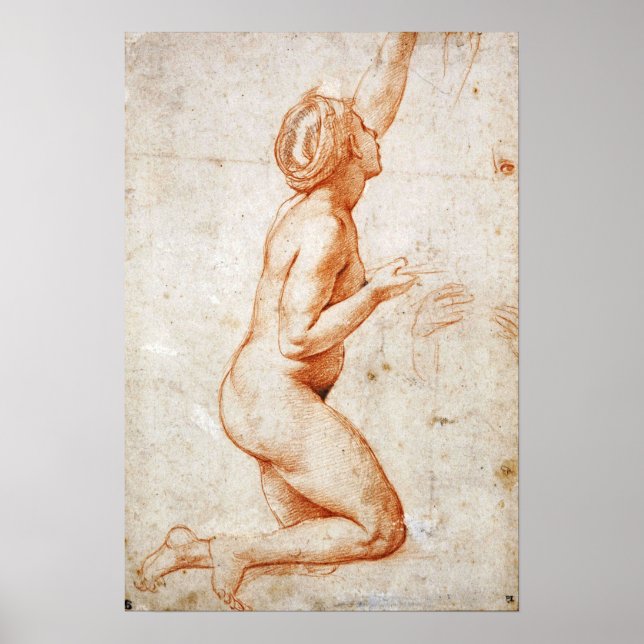 Affiche Raphael - Figure à genoux Femme avec son bras gauc (Devant)