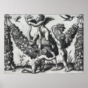 Affiche Raphael - Trois Putti Devant Une Grande Garland