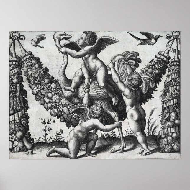 Affiche Raphaël - Trois Putti Devant une Grande Guirlande (Devant)